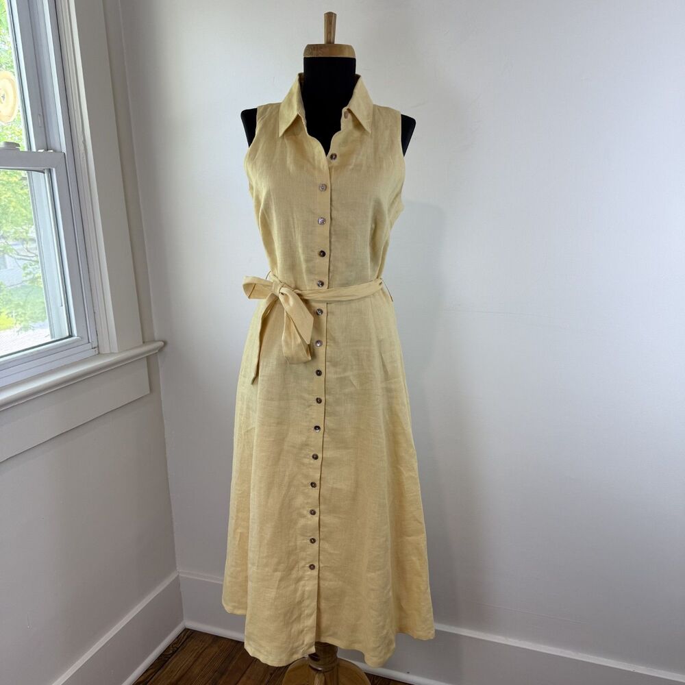Vintage Linen Cotton Shirt Dress | Sleeveless Butter Yellow Maxi, USA Made